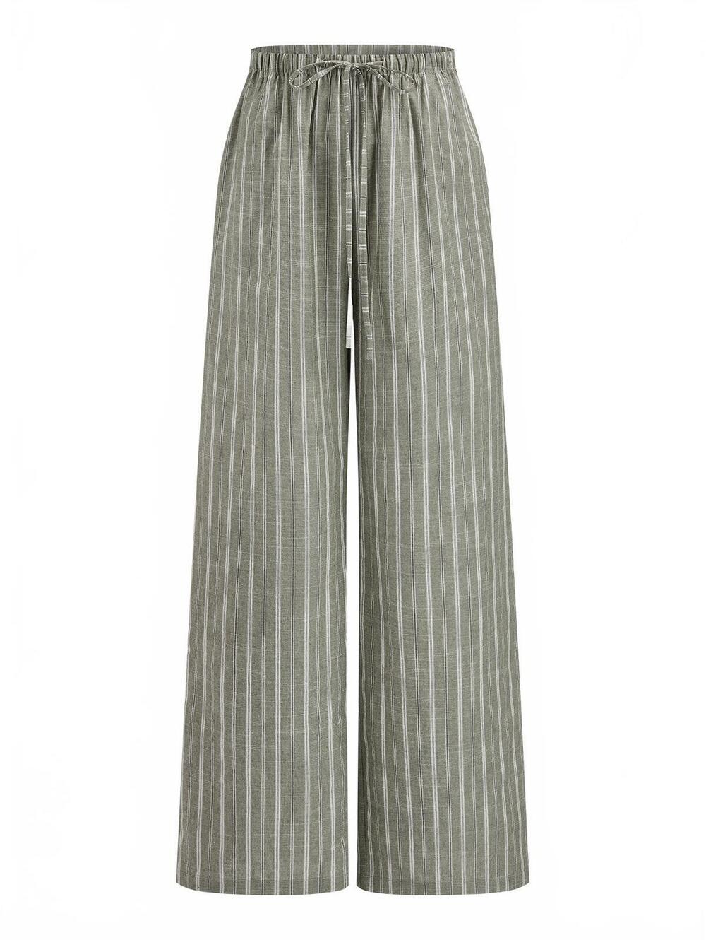 Commense Olive Striped Linen Drawstring Pants - XS